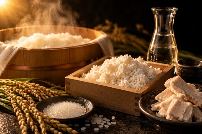 Japanese sake kasu and rice ingredients  白い酒粕の画像